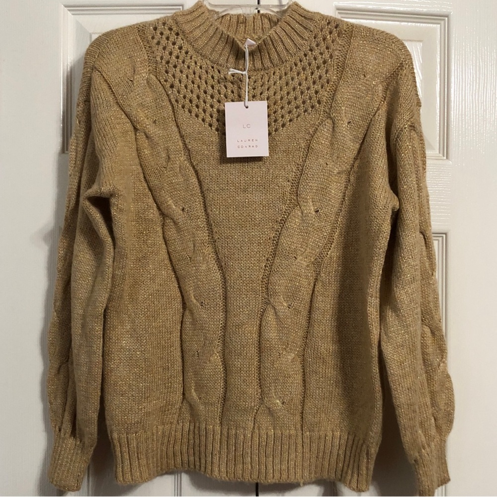 LC Lauren Conrad Tan Cable Knit Sweater Mock Turtleneck